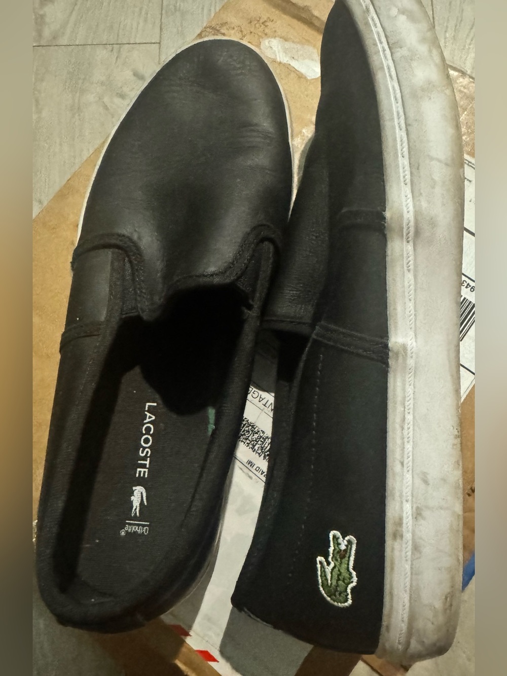 Lacoste Black Slip-On Sneakers with Green Crocodile Patch